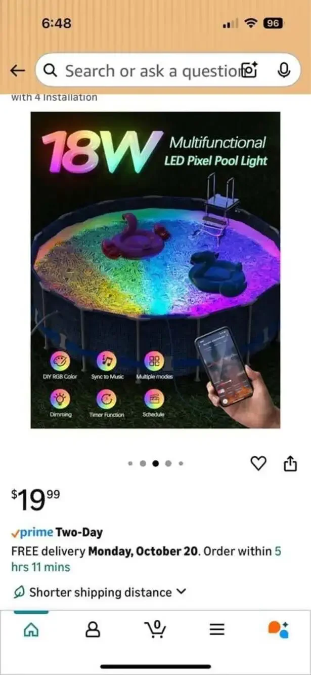 18W Above Ground Pool Lights with APP & Remote Control, 12V RGB Smart LED Pool L